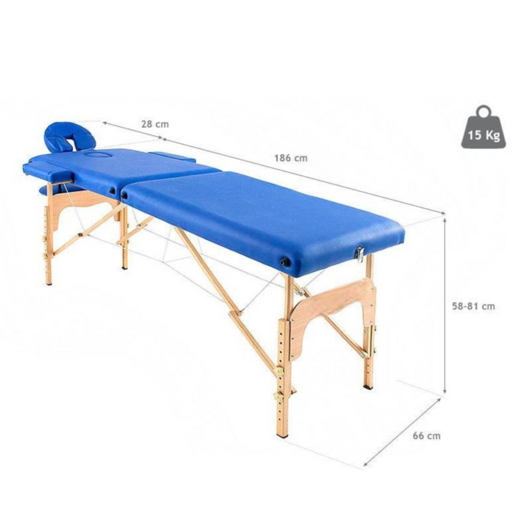 Table de massage pliante en bois 186 x 66 cm sans dossier - 6 coloris