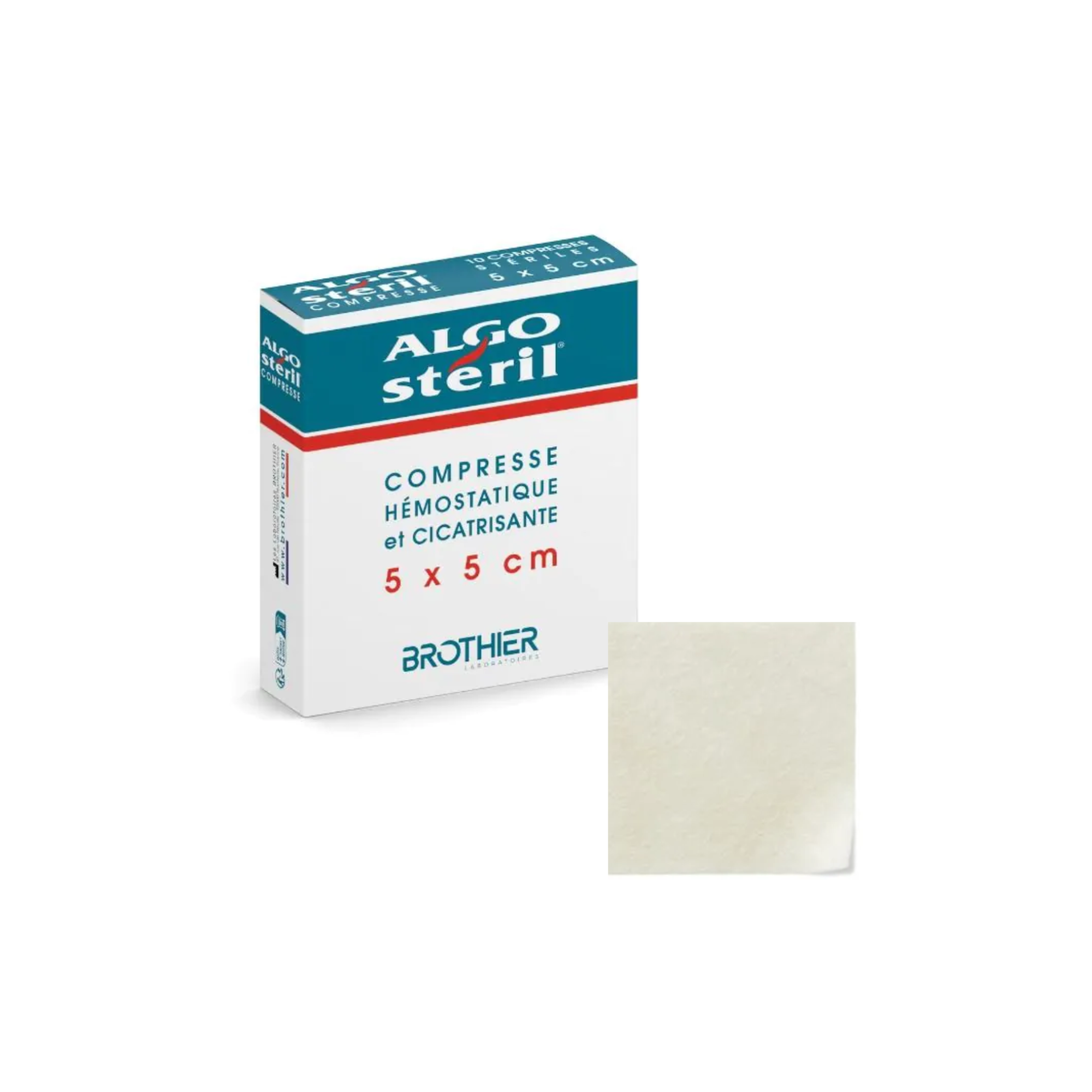 Compresses Algostéril hémostatiques cicatrisantes stériles - 3 formats - Laboratoires Brothier Laboratoires Brothier  5x5-cm-Boîte-de-10-compresses